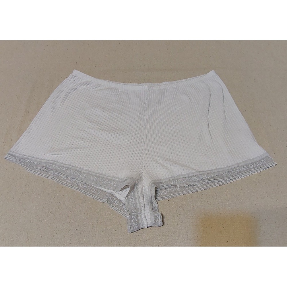 Victoria's Secret White Ribbed Lace Sleep Shorts Pajama Bottoms Women's XL D